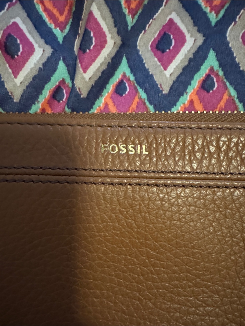 Fossil Brown Pebbled Real Leather Zip Wallet with Black Tassel - Picture 4 of 4
